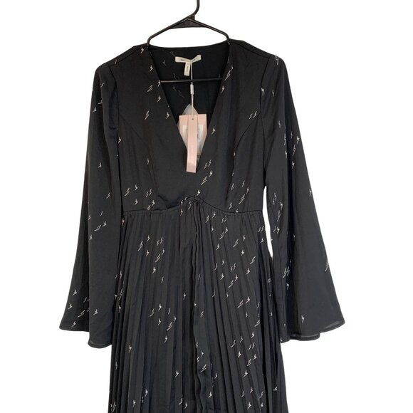 Anthro Avec Les Filles Black Pleated Long Sleeve Dress Size 4 NWT - Picture 4 of 10